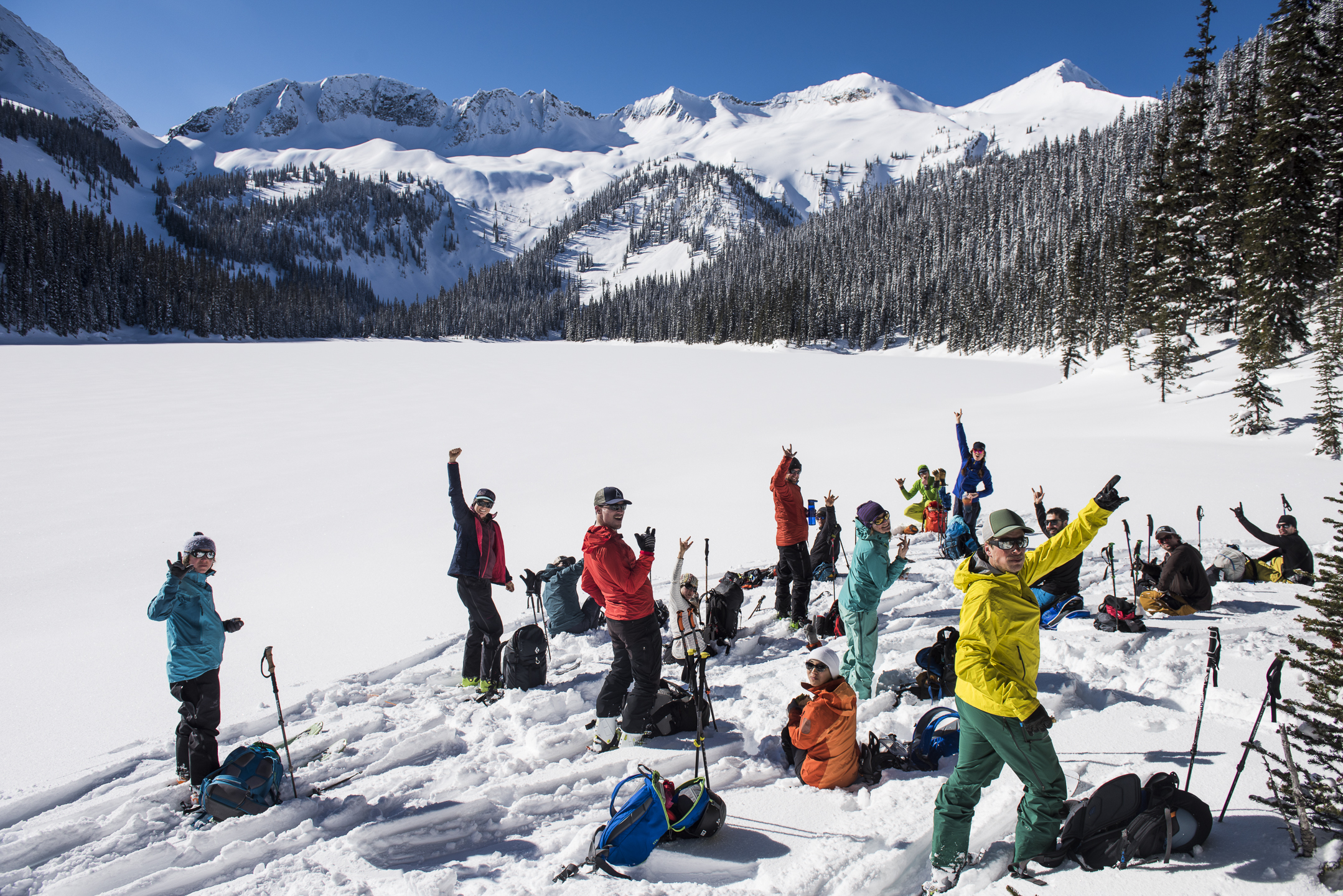 Ski guests in mountains.